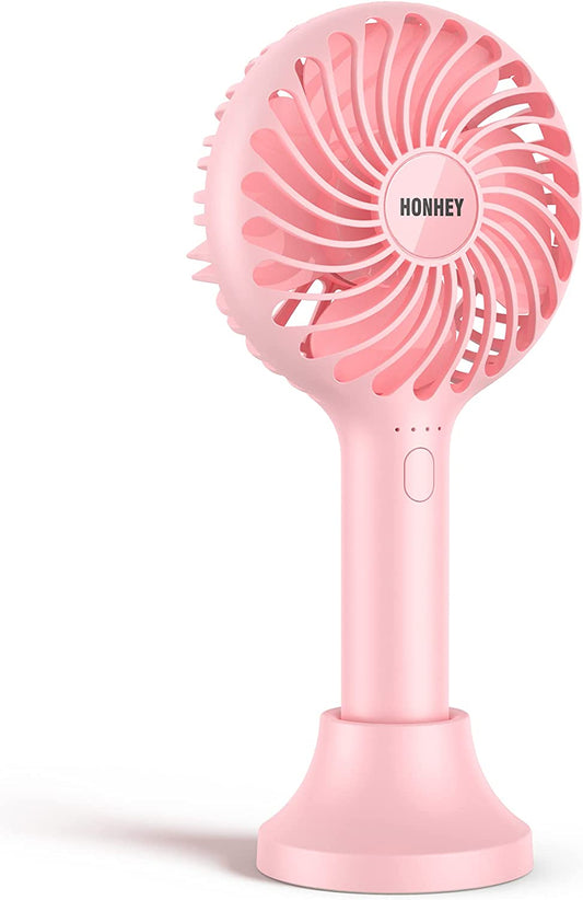 Handheld Fan Portable, Mini Hand Held Fan with USB Rechargeable Battery, 4 Speed Personal Desk Table Fan with Base, 3-10 Hours Operated Small Makeup Eyelash Fan for Women Girls Kids Outdoor