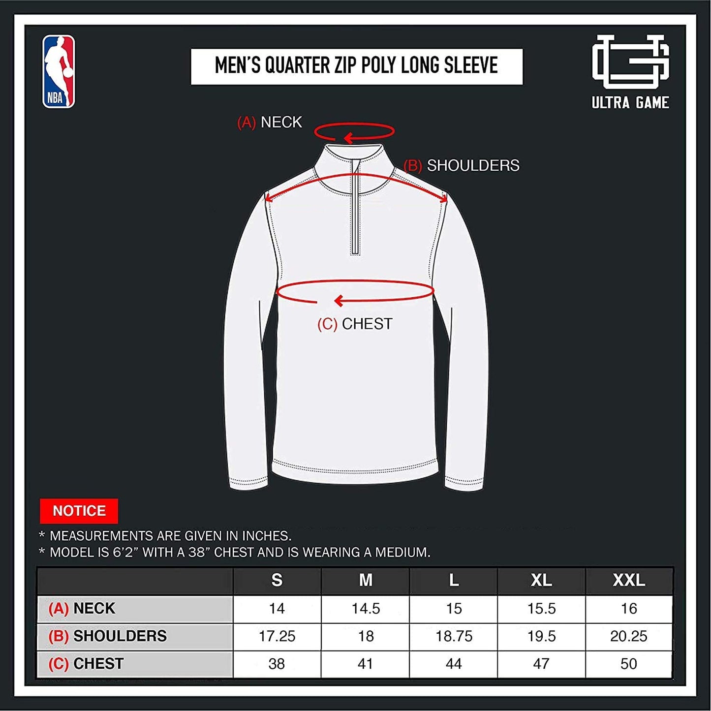 NBA Men'S Quarter Zip Long Sleeve Pullover T-Shirt