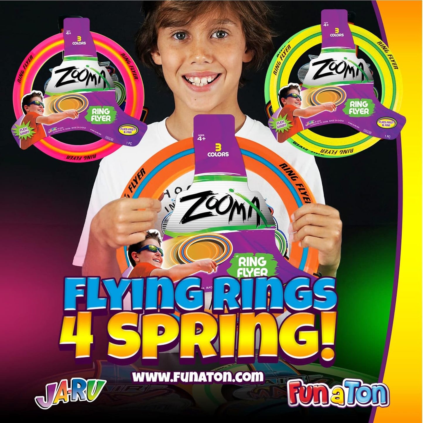 Zooma Ring Flyer (4 Units) 11.2 Inch Flying Discs for Kids. Pool Toy & Beach Games. Outdoor Kids Play Equipment. Disc Golf Yard Games. Birthday Gifts 1029-4P