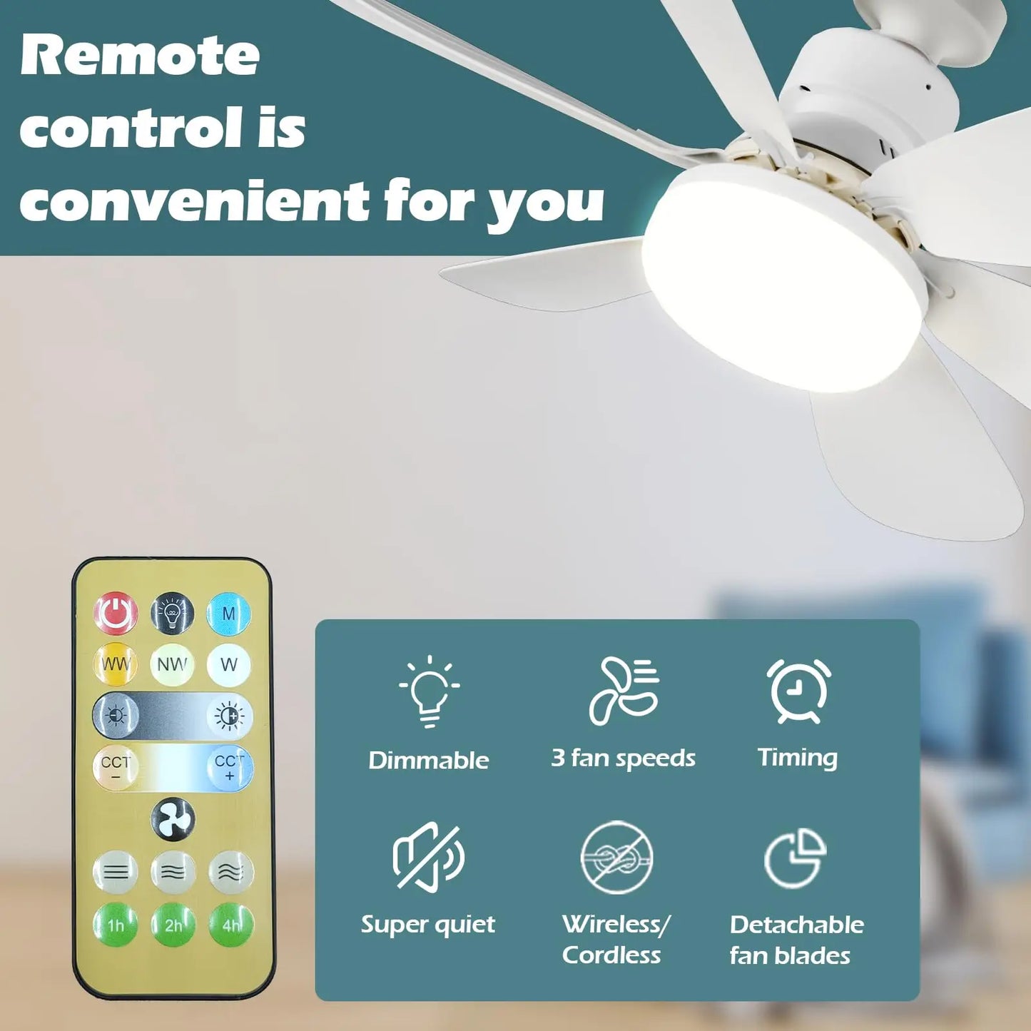 Ceiling Fans for Bedroom Living Room Ceiling Fans with Remote Control and Light LED Lamp Fan E27 Converter Base Smart Silent