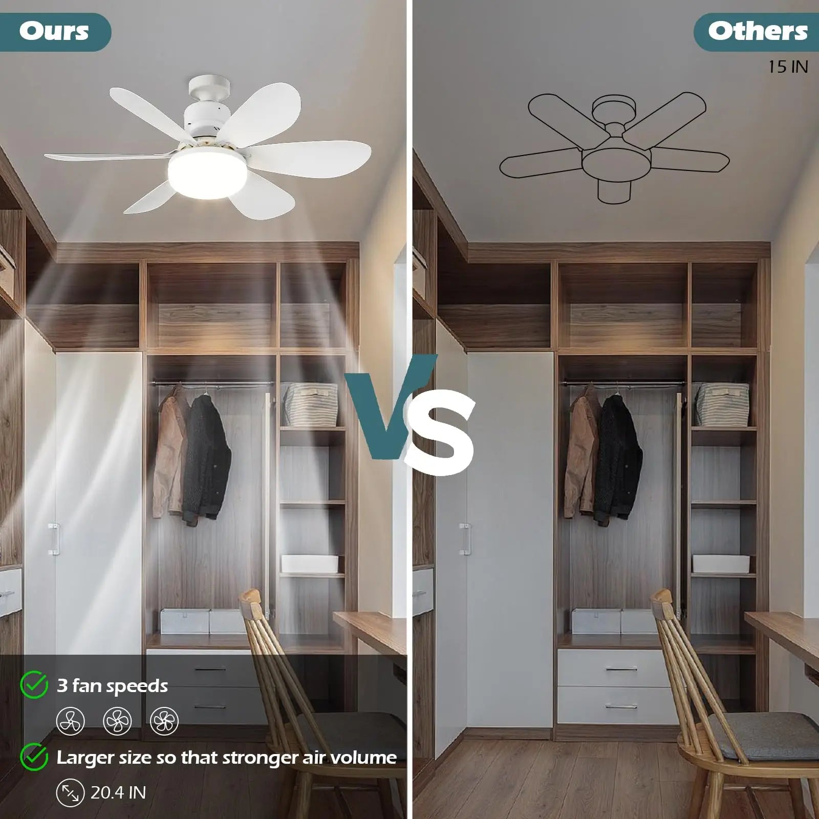 Ceiling Fans for Bedroom Living Room Ceiling Fans with Remote Control and Light LED Lamp Fan E27 Converter Base Smart Silent